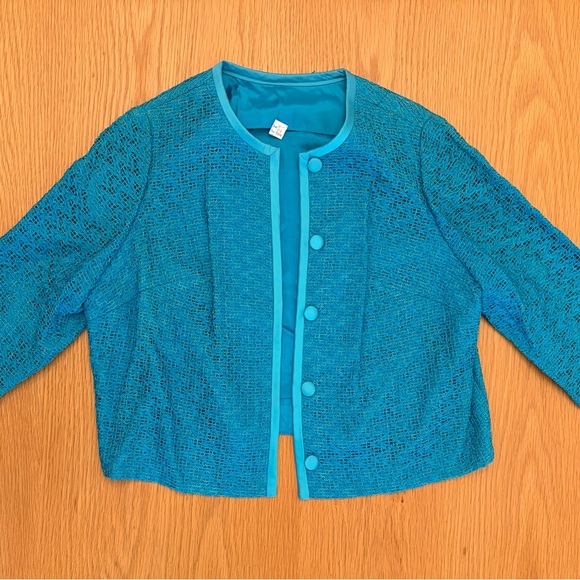 Vintage Dresses & Skirts - SET! Vintage Teal Lace-Texture Cropped Jacket AND Matching Dress